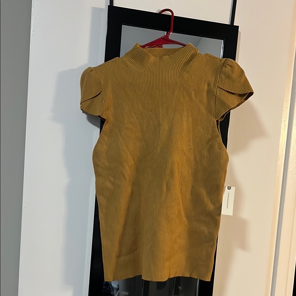 Yellow Gold Puff Sleeve Blouse with Mandarin Collar